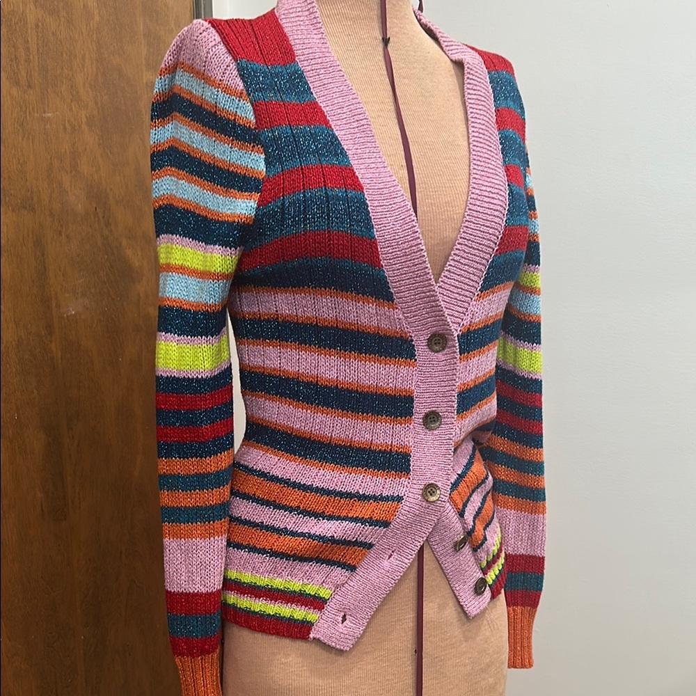 Striped Multicolor Women's Sweater with metallic thread. Size L
